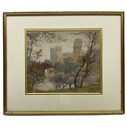 Charles E Hannaford (British 1863-1955): Durham from the River, watercolour signed and inscribed 29cm x 34cm