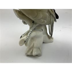 Karl Ens figure of a green woodpecker, modelled perched upon branch, model no. 7527, together with Karl Ens figure of budgie and Beswick Kingfisher no. 2371, all with printed marks beneath, tallest H25cm