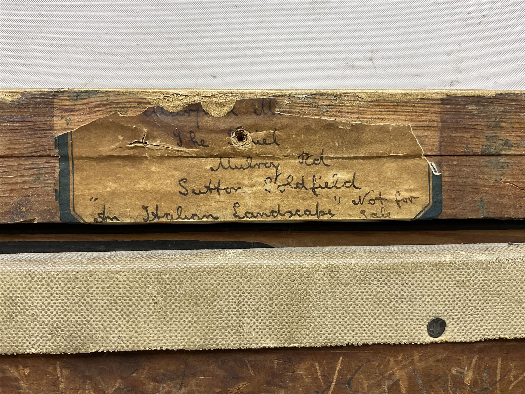 Marjorie Moore (British exh.1922-1937): 'The Italian Landscape', oil on canvas signed and dated 1934, original title label with artist's Sutton Coldfield address verso 34cm x 39cm 
Provenance: exh. Society of Women Artists, label verso