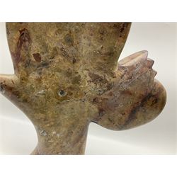 Goniatite sculpture, displaying two Goniatites within a polished and shaped matrix, age; Devonian period, H56cm