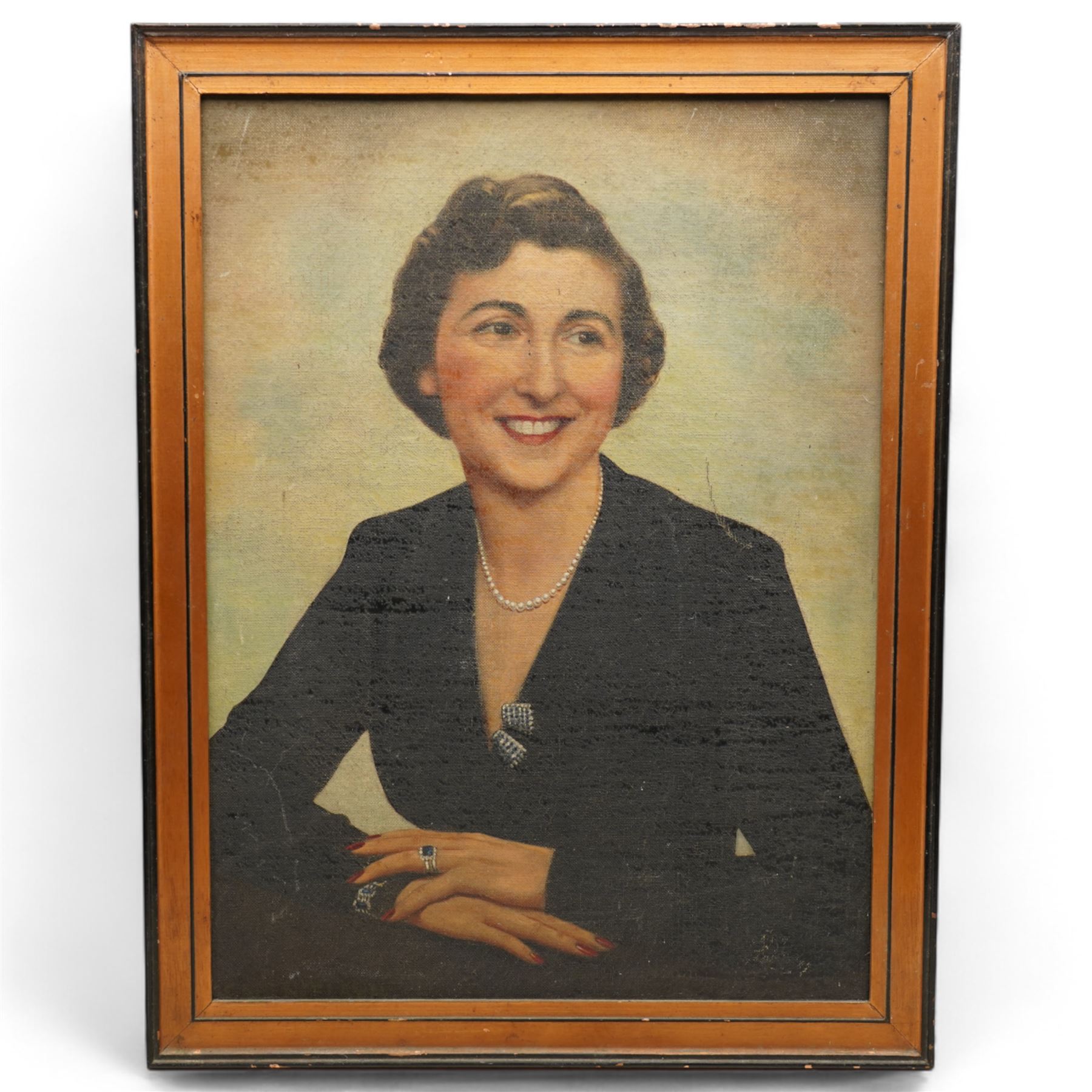 Circle of Charles Spencelayh (British 1865-1958): Portrait of 'Mrs Gertrude Oliver', oil on canvas signed titled and dated 1932 verso 60cm x 45cm