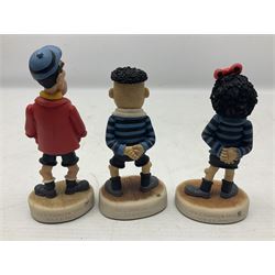 Thirteen Robert Harrop figures from the Beano Dandy collection, comprising Yo-Yo Collectors Piece 1996, Desperate Dan BD03, Cuthbert Cringeworthy BD08, Teach BD06, 'Erbert BD14, Toots BD12, Winston BD17, Fatty BD07, Dennis The Menace BD01, Dennis the Menace Fishing BD806, Sydney BD13, Wilfrid BD15 and Plug BD11