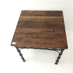Laura Ashley rectangular hard wood coffee table, wrought metal supports (W110cm, H46cm, D61cm) and matching lamp table (W60cm, H61cm, D60cm)