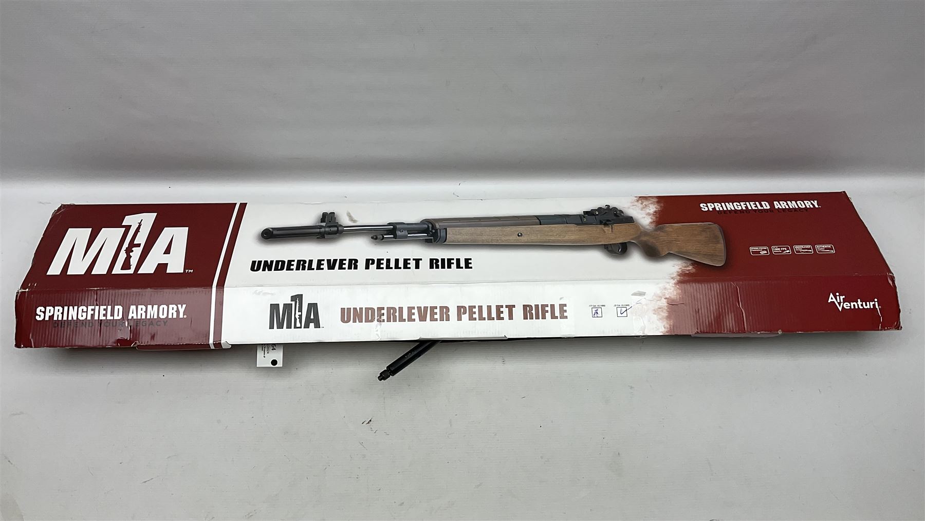 Springfield Armory M1A .22 cal. air rifle with under-lever action and wooden stock; serial no.6300, L116cm overall; in original cardboard box  NB: AGE RESTRICTIONS APPLY TO THE PURCHASE OF AIR WEAPONS.