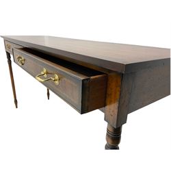 Georgian style mahogany side table, crossbanded and inlaid with chequered detail, fitted with two drawers
