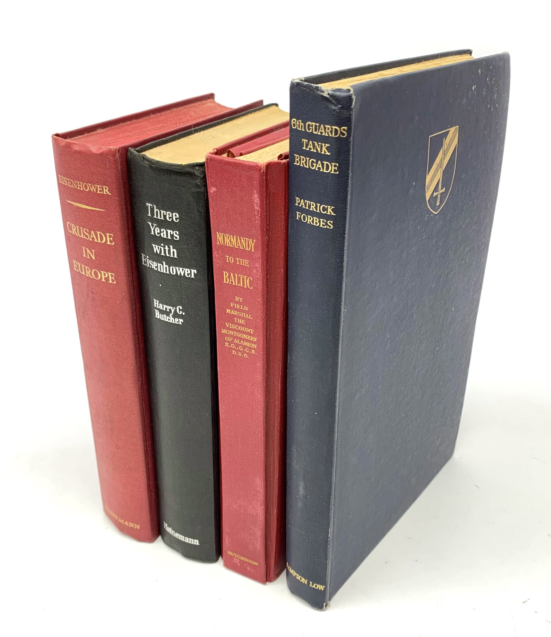 Field Marshal The Viscount Montgomery of Alamein: Normandy to the Baltic. c1946. Complete with forty-six plans and three diagrams in pockets front and rear; Eisenhower Dwight D.: Crusade in Europe. 1948; Butcher Harry C.: Three Years With Eisenhower. 1946; and Forbes Patrick: 6th Guards Tank Brigade. The Story of Guardsmen in Churchill Tanks (4)