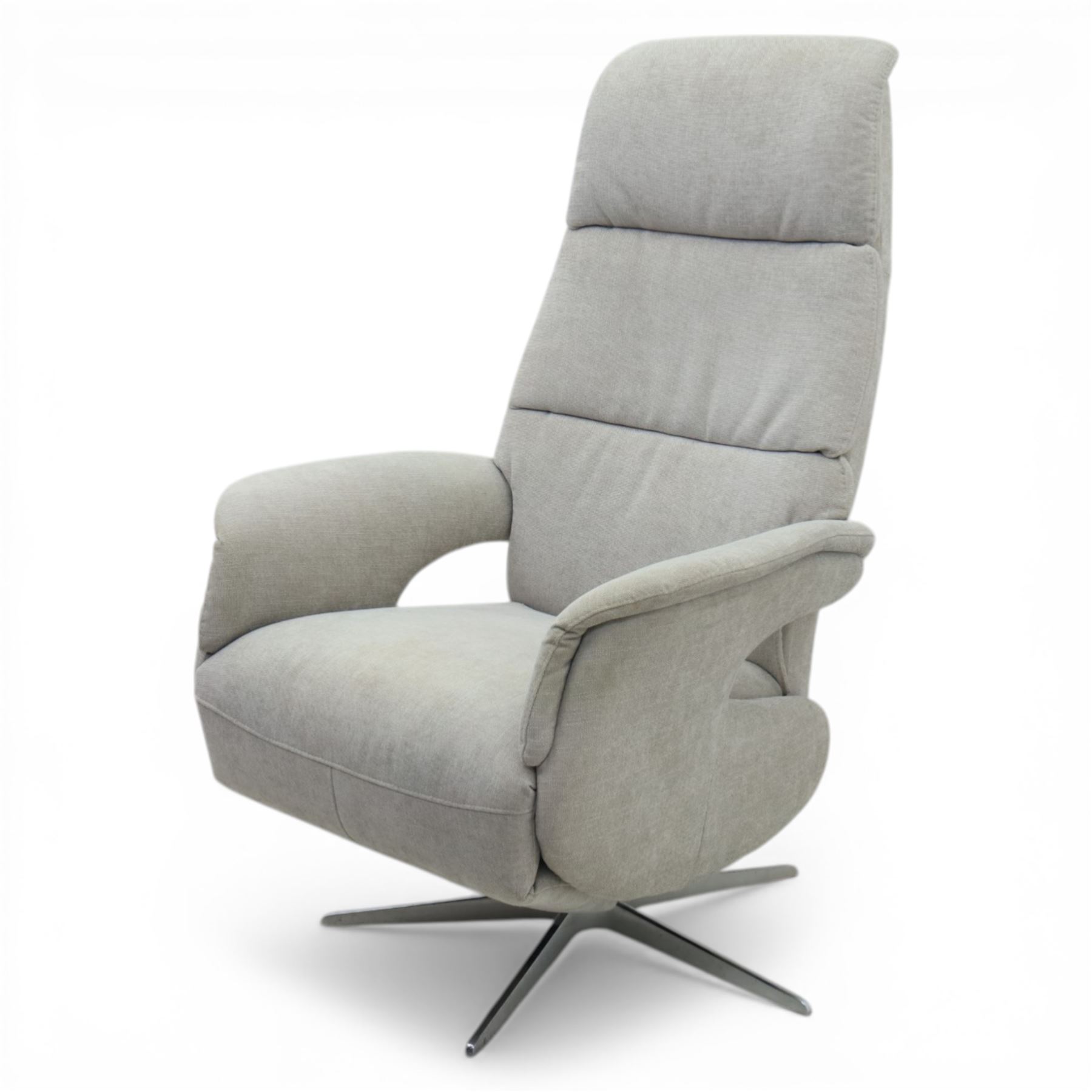 Hjort Knudsen - Danish recliner armchair in neutral upholstery, with manual recline, raised on a metal star base