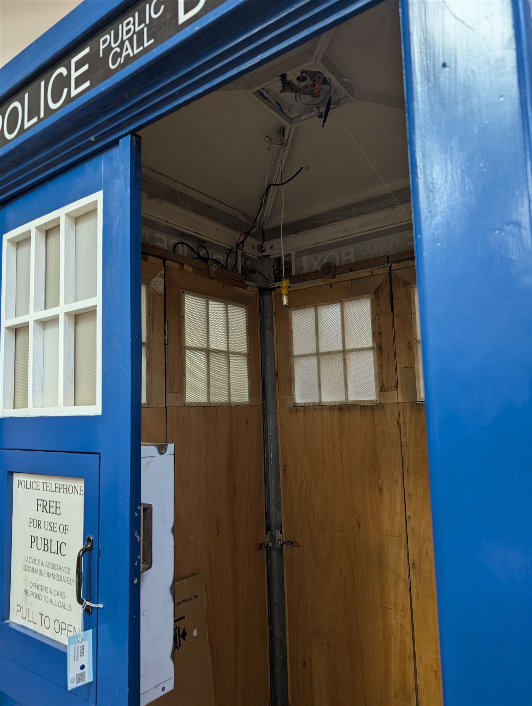 Doctor Who - full scale scratch built replica TARDIS, with functioning lantern and ringing telephone, the telephone door autographed by several Doctor Who cast members including Sylvester McCoy, Frazer Hines, Wendy Padbury, Janet Fielding and Carol Ann Ford

