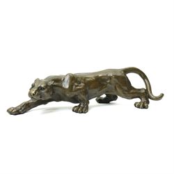 After Milo - bronze modelled as a cougar or panther in crouching pose, bearing signature a...