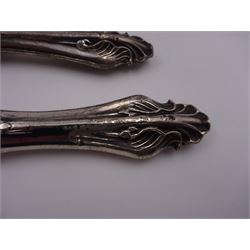 Pair of Victorian silver fish servers, with naturalistic silver handles, each engraved with a dolphin design and the crest of the lion rampant to blades, hallmarked Hilliard & Thomason, Birmingham 1854, knife L31cm