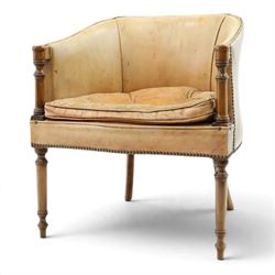 Early 20th century Georgian design mahogany framed desk or club armchair of tub form, with...