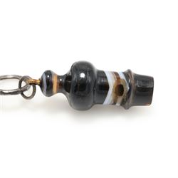 19th / early 20th century banded agate whistle, on an again chain