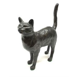 A large limited edition bronzed model of a cat, signed Peter Close 271/500, H42cm.