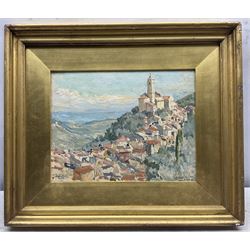 Edgar Wood (British 1860-1935): 'Castellano' Continental Hilltop Town, oil on board signed and dated 1922, 22cm x 28cm