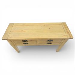 Rustic pine modern console table, fitted with two drawers