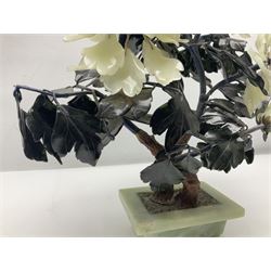 Chinese jade and soapstone Bonsai flower tree, H45cm