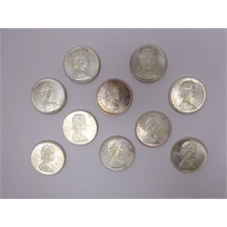  Ten Canadian silver dollars 1964, 1966 and eight 1967  