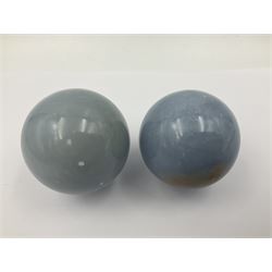 Pair of angelite spheres, D6cm