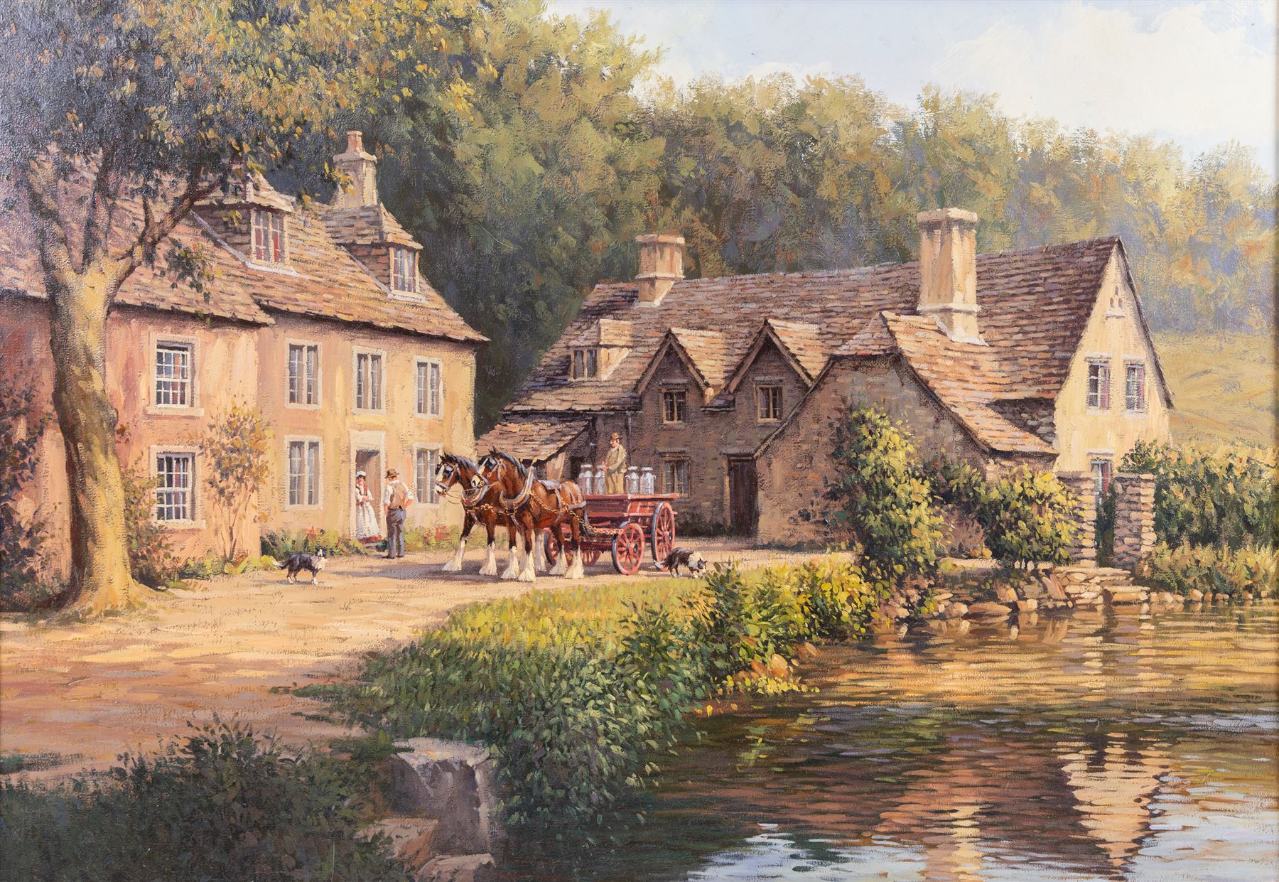 Ronald Moseley (British 1931-): Horse and Cart Waiting Beside the House, oil on canvas signed 55cm x 79cm 