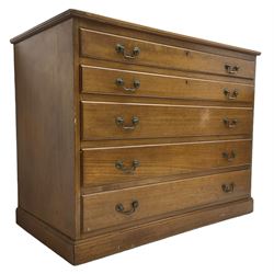 20th century mahogany plan chest, moulded rectangular top over five graduating drawers, on moulded plinth base