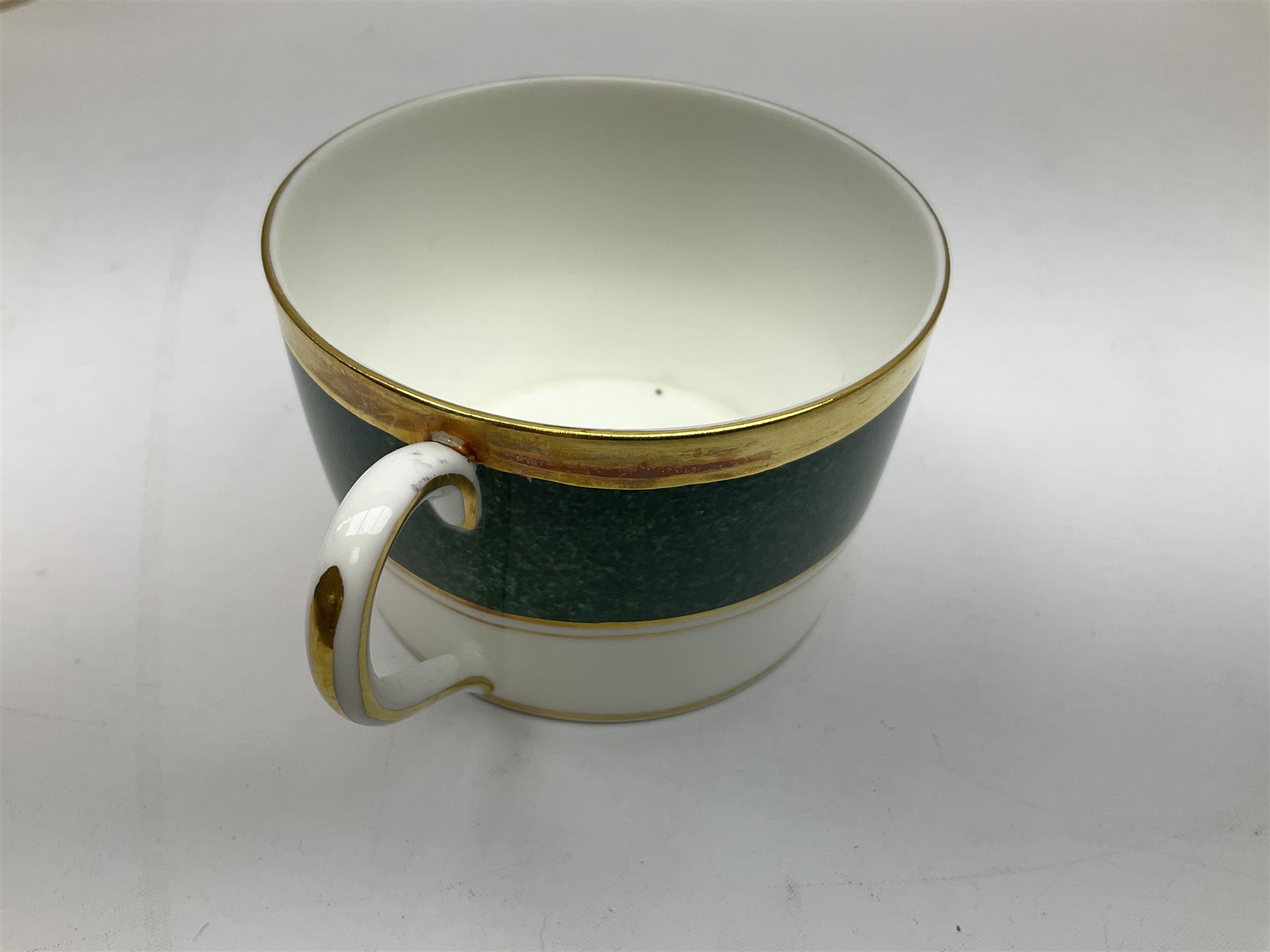 Coalport Athlone Green pattern tea wares, comprising coffee pot, seven coffee cans and saucers, milk jug, open sucrier, six tea cups and saucers, and six twin handled cups and saucers (42) 