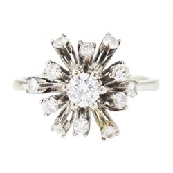 18ct gold diamond cluster ring, the principal round brilliant cut diamond of approx 0.20 c...