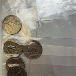 Collection of United States of America coins, 1965 onwards, principally quarter dollars, many with alleged minting errors as annotated on labels