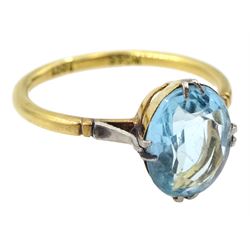 Early 20th century gold single stone blue stone ring, stamped 18ct, makers mark W G & S (possibly William Griffiths & Sons)