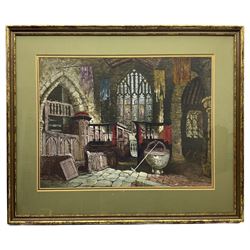 Attrib. Margaret Rayner (British 1837-1920): Baron's Chapel at Haddon Hall, watercolour and gouache unsigned 46cm x 60cm