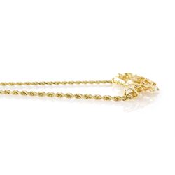 14ct gold diamond flower head necklace, five graduating flowers, each set with a single round brilliant cut diamond, on a rope twist chain necklace