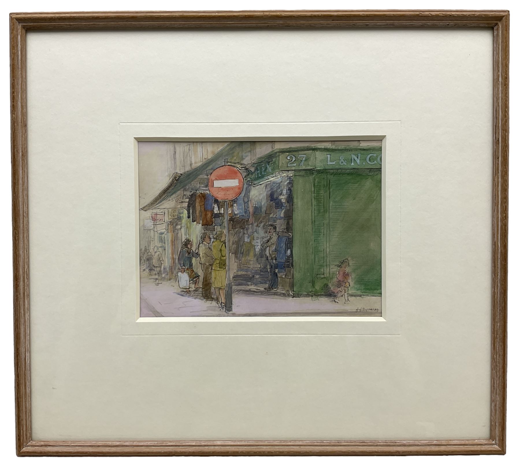 Audrey Lanceman (British 1931-): 'Cohens of Lower Marsh London', watercolour pen and ink signed, inscribed and titled on gallery label verso 14cm x 20cm