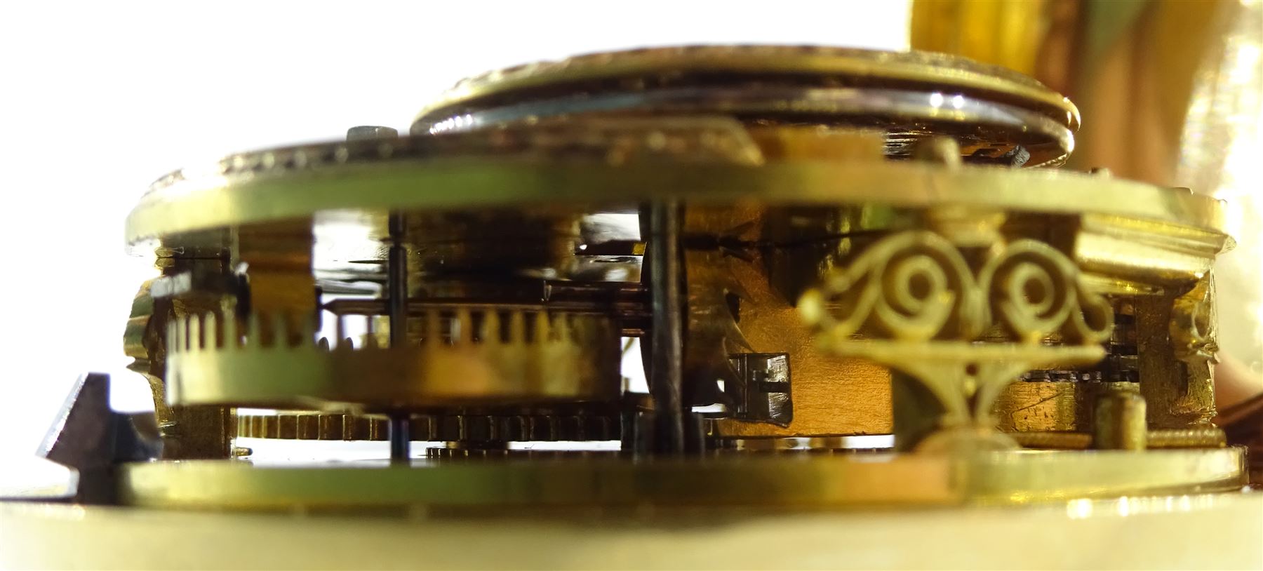 19th century silver-gilt pair cased verge fusee pocket watch for the Turkish market by Edward Prior (London 1800-1868), No. 43339, tulip pillars, pierced and engraved balance cock decorated with a classical urn, white enamel dial with Turkish numerals, beetle and poker hands and bull's eye glass