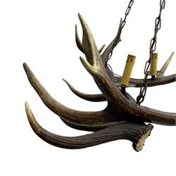 Deer Antler Mounted Chandelier, with four fitted lights, with supporting ceiling fitted chain, D90cm