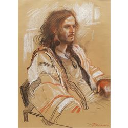 Colin S Frooms (British 1933-2017): 'Richard - Study of Man in a Jacket', mixed media signed, titled on label verso 37cm x 27cm