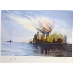  'The Day The World Changed' (The Spirit Never Dies) September 11th 2001, limited edition colour print No.27/250, signed in pencil by Ashley Jackson (British 1940-) and Sarah, Duchess of York 48cm x 64cm  