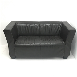  Two seat sofa upholstered in brown leather, W152cm  