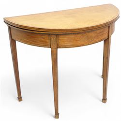 George III satinwood demi-lune tea table, fold-over top over double-gate leg action base, ...