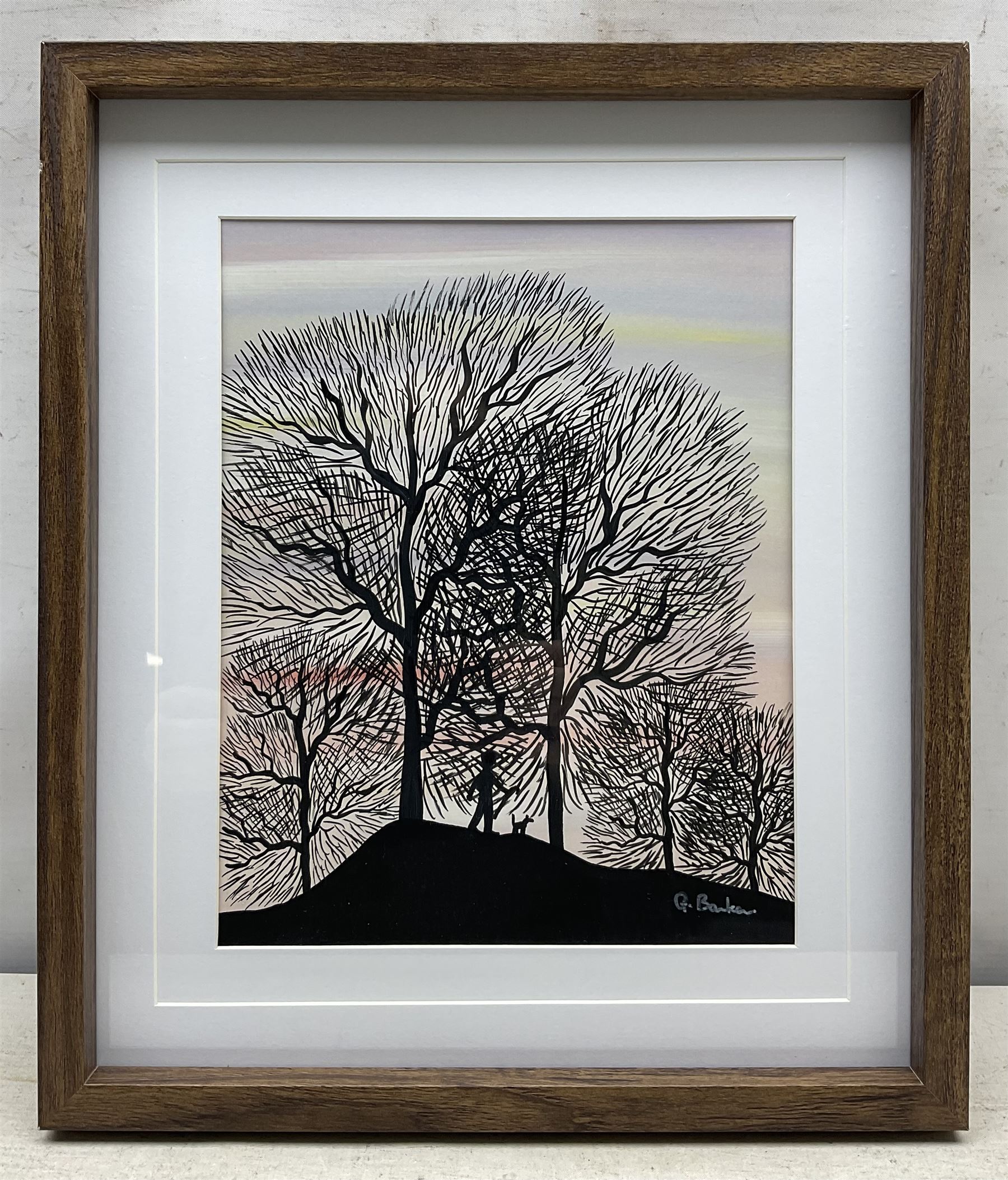 Gordon Barker (British 1960-): 'Last Walk of the Day', acrylic on paper signed, titled verso 24cm x 19cm 