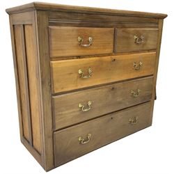 19th century walnut straight-front chest, fitted with two short and three long graduating drawers