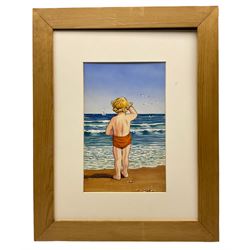 Madge Williams (British 1903-1986): 'My Baby's Got Rhythm', gouache signed together with 'Walkers Big Painting Book Number 12' 'Bumping Boats' 'Attracted to Bouys' and 'I See the Sea Now', set of four original gouache 1950's style postcard illustrations unsigned max 22cm x 31cm (5)