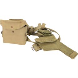 WWII and later British Army issued webbing, including gaiters, belt, with holster, ammunition case and binocular case attached etc 