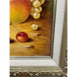 John F Smith (British 1934-): Still Life of Apples, pair oils on board signed 24cm x 19cm 
Notes: Smith was employed by Royal Worcester as a fruit painter between 1950 and 1971.