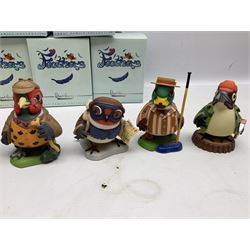 Seven Robert Harrop figures from the Feathers collection, modelled as anthropomorphic birds comprising Blue Tit Milkman, Mallard Boatman, Pheasant Lord of the Manor, Owl School Master, Woodpecker Forester, Swallow Aviator and Seagull Fisherman, all with original boxes