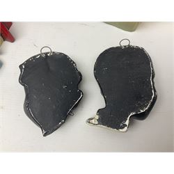 Art Deco plaster female bust, marked Arnova 353, together with a collection of wall masks 