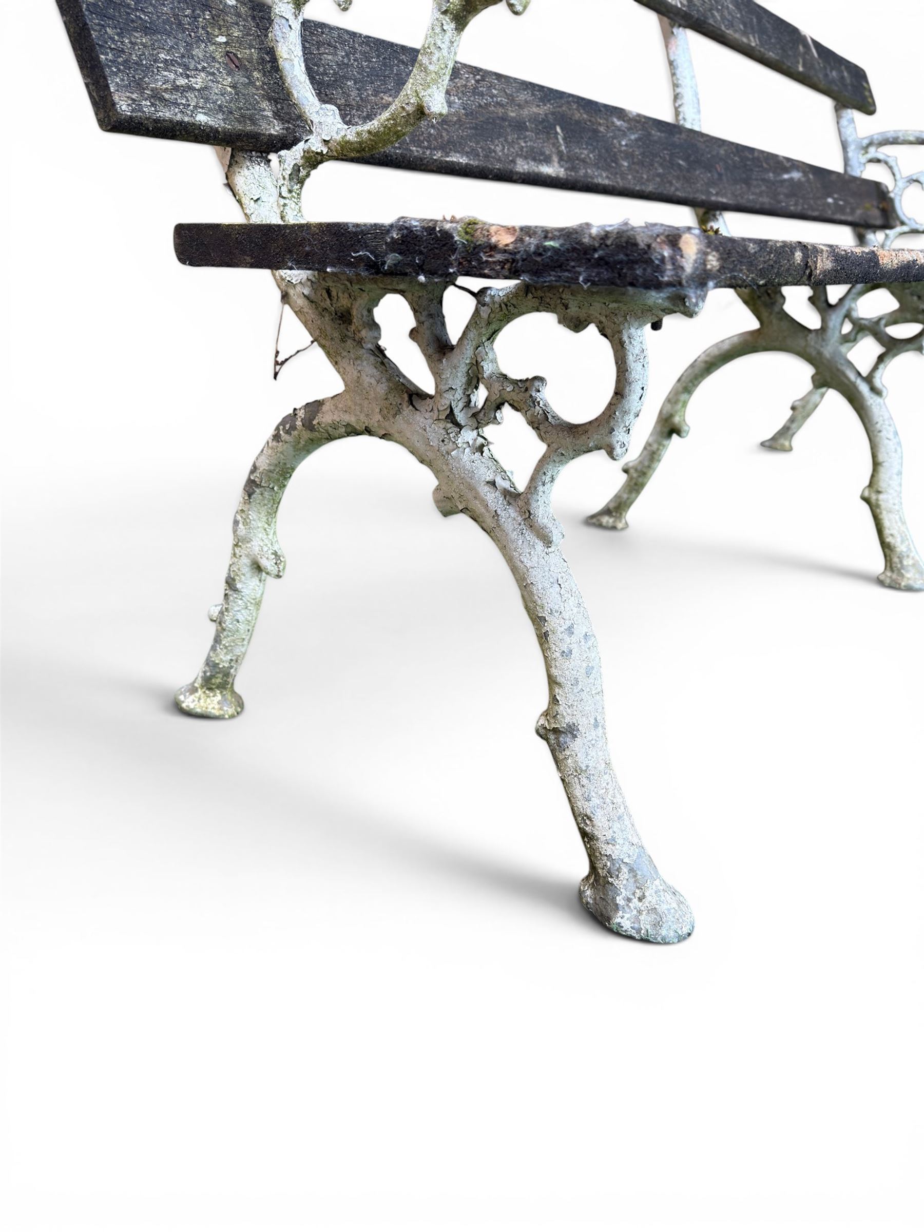 Early 20th century three section cast metal and wood slatted garden bench