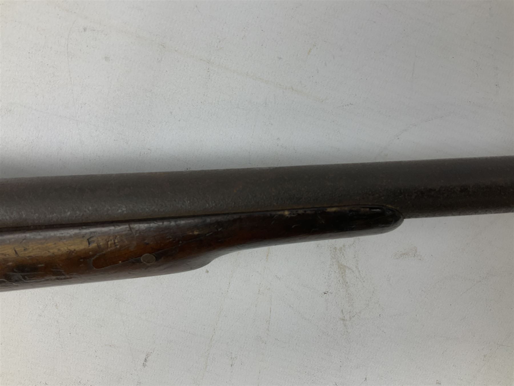 19th century 12-bore single barrel shotgun with Krnka/Werndl type action (converted from a percussion action rifle) with 77cm barrel, L122cm overall RFD ONLY