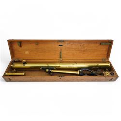 Late 19th/Early 20th century brass telescope by Broadhurst Clarkson & Co, London  with tripod stand in original box L100cm