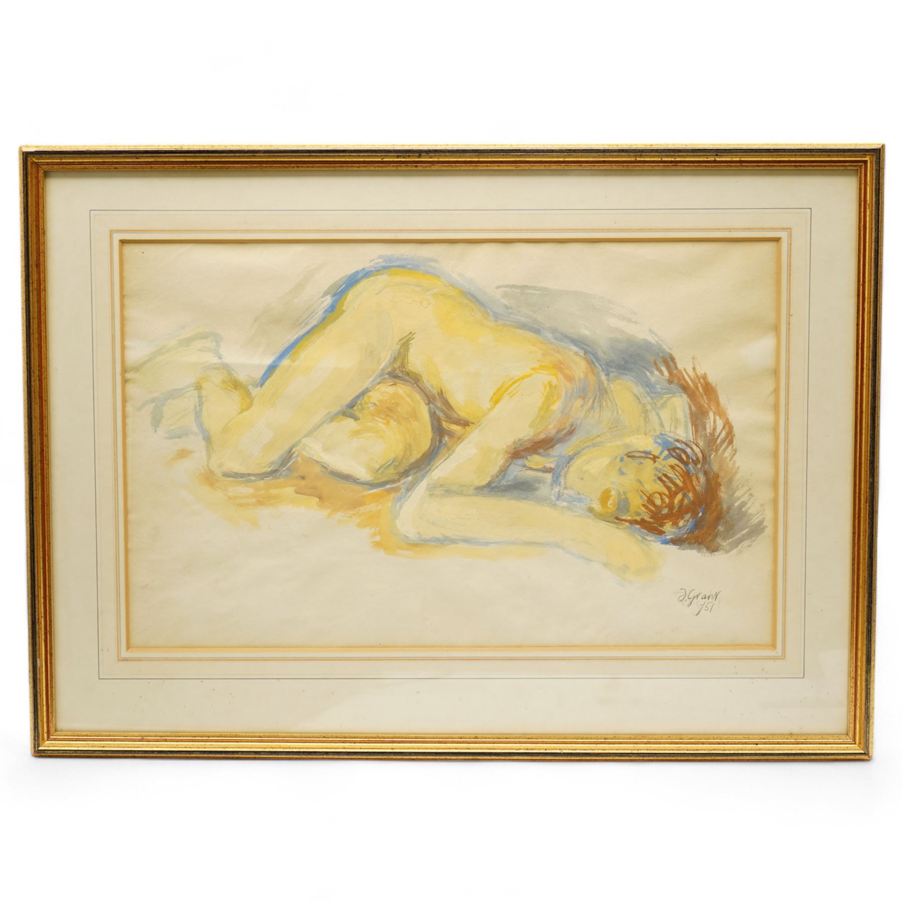 Attrib. Duncan Grant (Scottish 1885-1978): Reclining Nude, watercolour signed and dated '51, 34cm x 54cm 