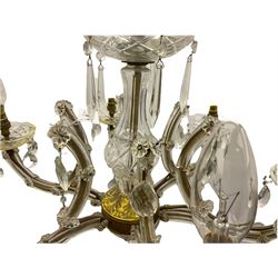 Cut glass and brass six branch chandelier
