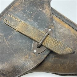 WWII German brown leather holster with side magazine pouch for a Walther P.38 semi-automatic pistol, stamped P38 and OWX 1941 on back L24.5cm